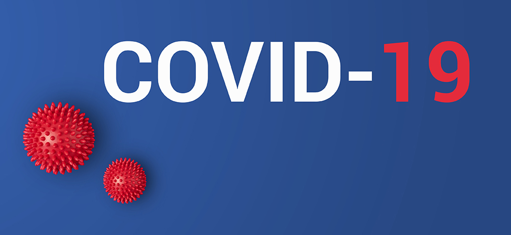 New official Coronavirus name adopted by World Health Organisation is COVID-19. Iinscription COVID-19 on blue background